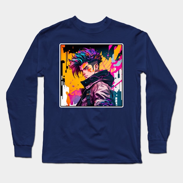 Cyberpunk X Vaporwave: Anime style Long Sleeve T-Shirt by SynthwavePrince 